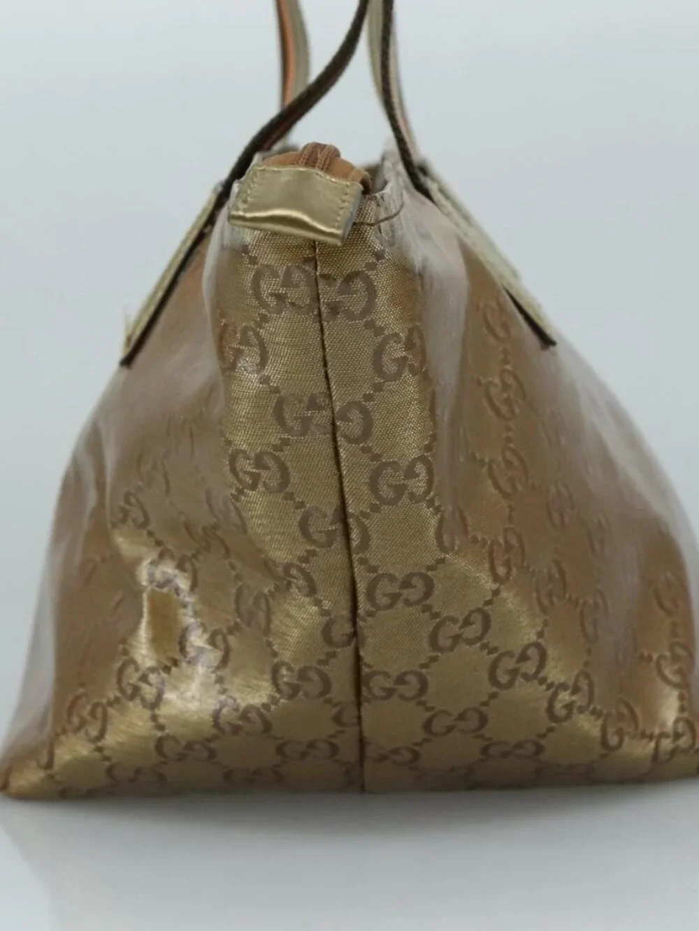 GUCCI GG Crystal Sherry Line Hand Bag Gray Gold Brown Auth mr876